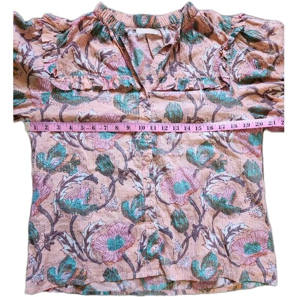 Lola Australia Kara Top Floral Apricot Blouse Ruffle Neck 3/4 Sleeve Boho Chic S - Picture 9 of 10
